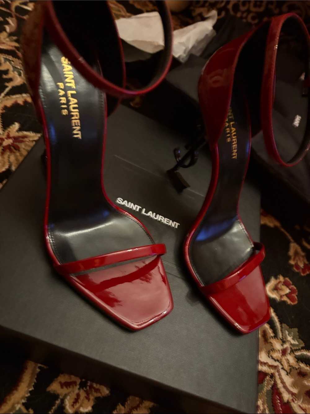 Saint Laurent Red Patent Leather Strappy Sandals - Picture 8 of 9